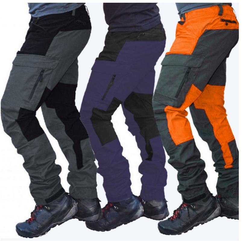 Waterproof Cargo Pants Men Long Work Trousers Outdoor Color Block Pockets Sports Camping Fishing Pant