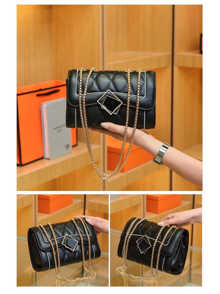 Women's Diamond Pattern Embroidered Chain Crossbody Bag