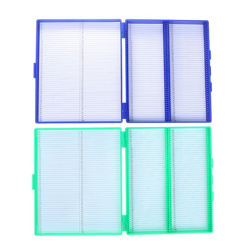 1PCS 4 Colors Plastic Rectangle Hold 100 Microslide Slide Microscope Box Laboratory Supplies Material Teaching
