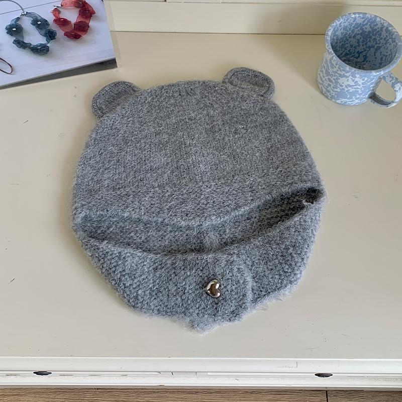 Cute Three-dimensional Bear Ears Wool Hat Women's Autumn and Winter New Warm Knitted Ear Hat Tide