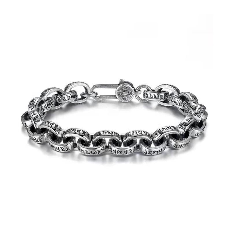 S925 Silver Six Character Mantra Bracelet for Men Women High Quality Retro Trend Jewelry Gift Factory Price