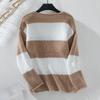 Autumn Winter Vintage Loose Long Sleeve Top Stripe Cardigan Knitwear V-Neck Sweater