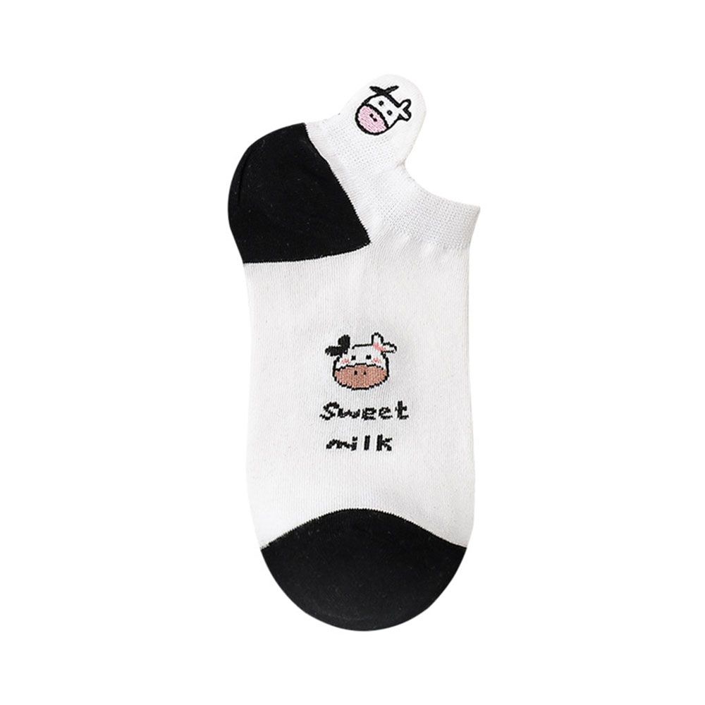 Cute Cartoon Spring Summer Super Thin Boat Socks Ankle Short Socks Women's Socks Striped Cow Socks