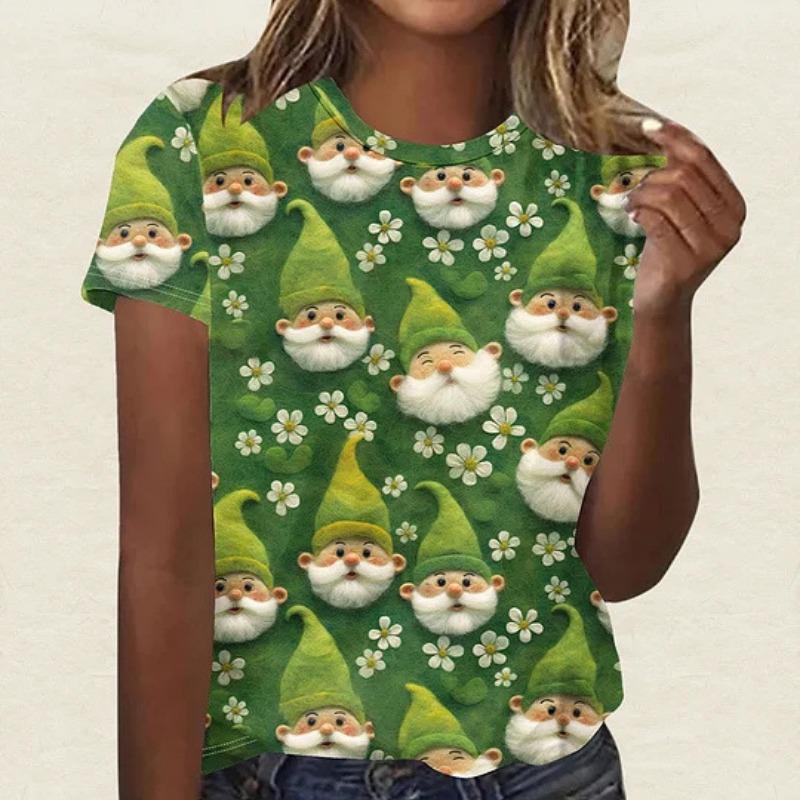 Summer Round Neck 3D St. Patrick's Day Print Top Fashionable Casual Short Sleeved Women's T-shirts