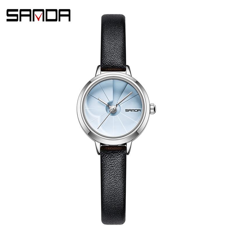 Sanda Women's Waterproof Quartz Wristwatch – Simple Round Dial, Leather & Mesh Strap, Lightweight & Stylish.