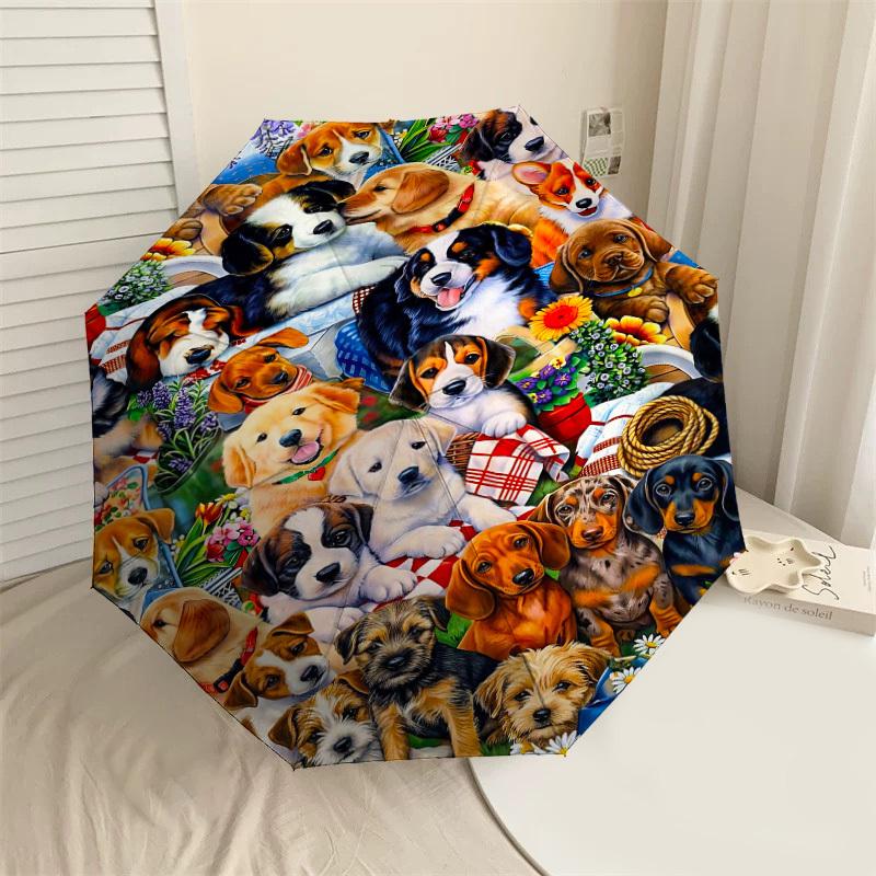 

1PC puppies flowers Umbrella-8-Rib Reinforced Portable Folding Travel Suitable for All Seasons Outdoor Daily Use Is an Ideal Choice -K0388