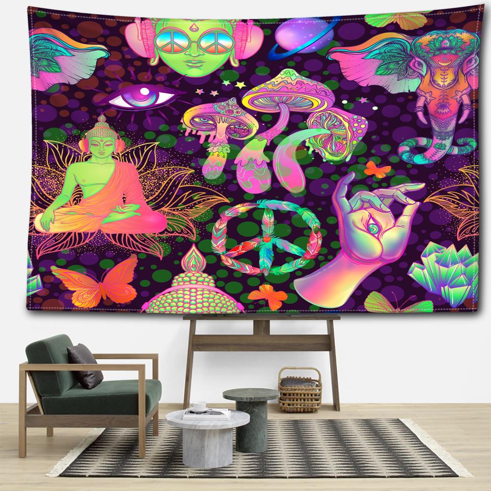 

Абстрактные грибы и статуи Будды, гобелен, настенное искусство, колдовство, загадочный хиппи, тапиз, домашний декор для спальни 95x73CM