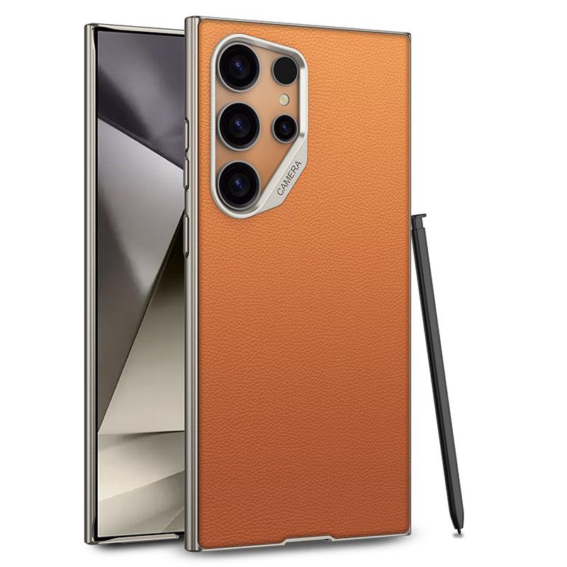 Suitable for Samsung S24Ultra Mobile Phone Case S24uc Pure Pigment Leather S24Ultra Anti Fall Simple Wind Protection Case