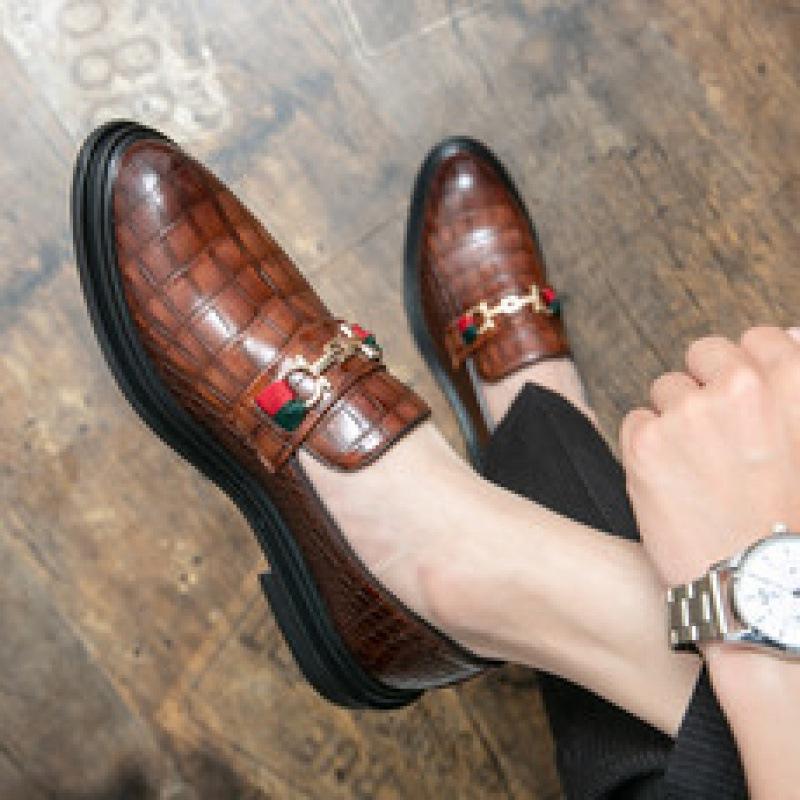 Summer Foot Cube Leather Shoes Men's Business Dress Men's Loafers Korean Version of Pointed-toed Youth Height-increasing Groom's Wedding Shoes