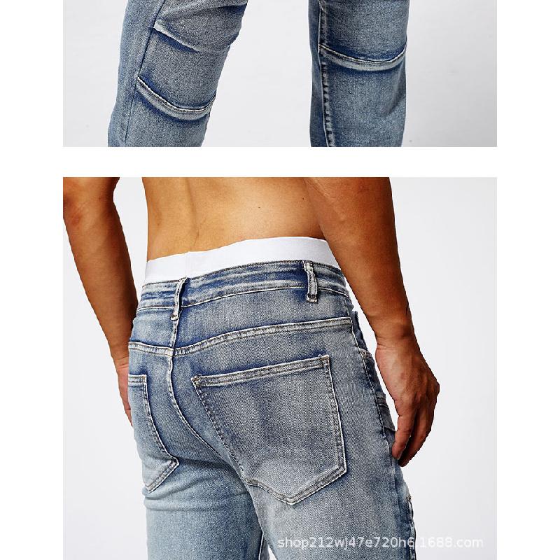 Jeans in stile motociclista da uomo, moda street europea, jeans skinny elasticizzati slim-fit, jeans dritti da uomo