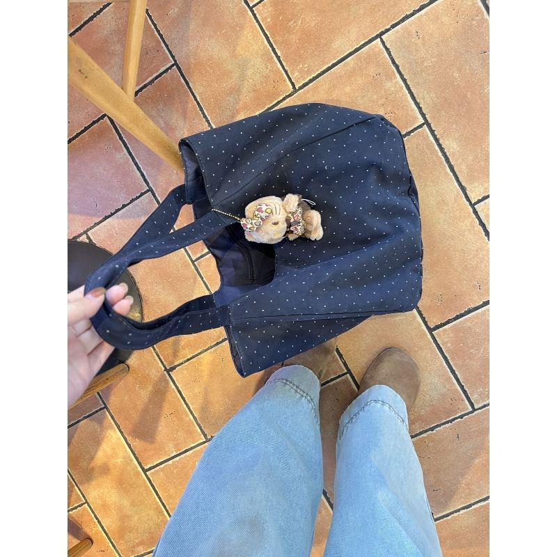 Korean Polka Dot Canvas Tote – Women's Minimalist Shoulder Bag with Large Capacity