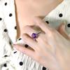 Women's S925 Sterling Silver Brushed Craft Ring Natural Crystal Garnet Peridot Adjustable Jewelry