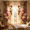 2PCS Digital Printed Curtains with Rose Manor Design, Stylish Window Drapes for Living Room Bedroom Home Decoration and Kitchen