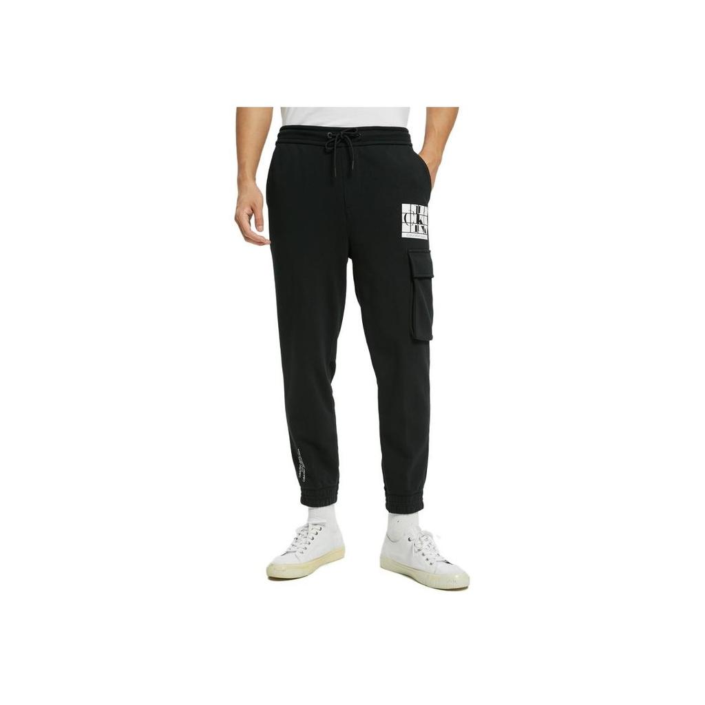 Calvin Klein Letter Print Drawstring Mid-Rise Casual Pants Men Bottoms Black J322133