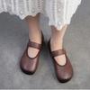 Johnature Retro Bequeme Rundspitze Flache Schuhe mit weicher Sohle Lässig Einfarbig Weiches Rindsleder Damenschuhe