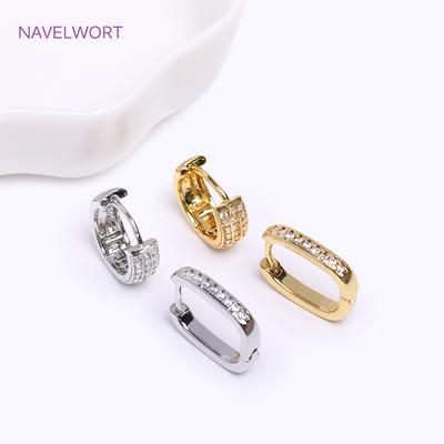 Trendy Gold Color Brass Hoop Earring Huggies Earring For Women,High Quality Inlaid Zircon Oval Earring Fashion Jewelry Wholesale
