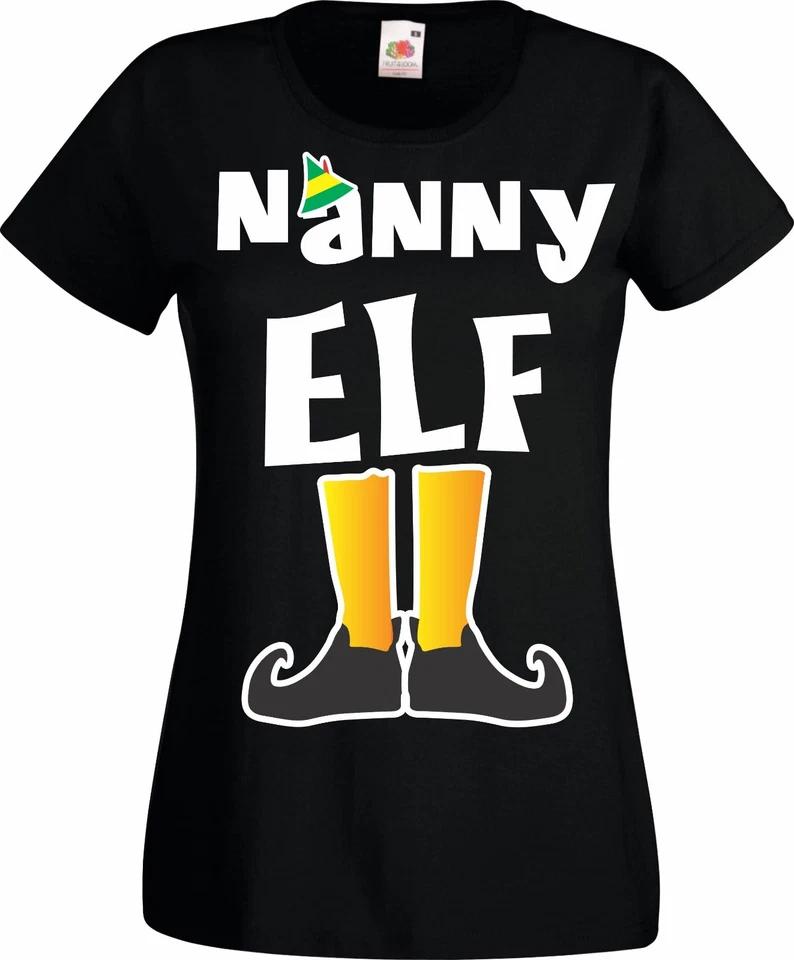 Nanny Elf T-shirt Family Pyjama PJ s Idea Funny Christmas Xmas Gift Top S