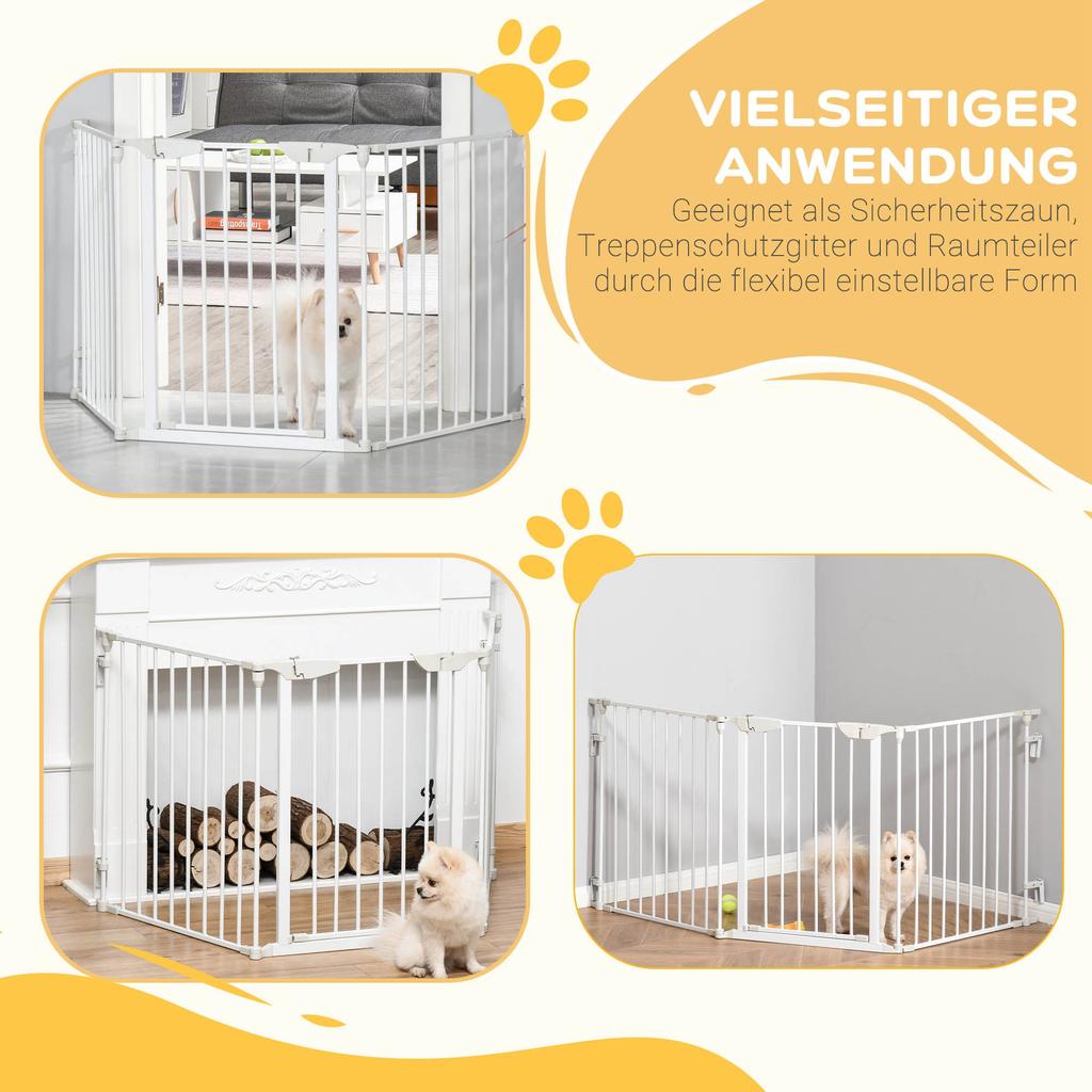 Pet Safety Gate, 3 Panels Playpen Fireplace, Foldable Metal Fence, Stair Barrier, Room Divider, Fire Guard W/ Automatic Closing Door, White