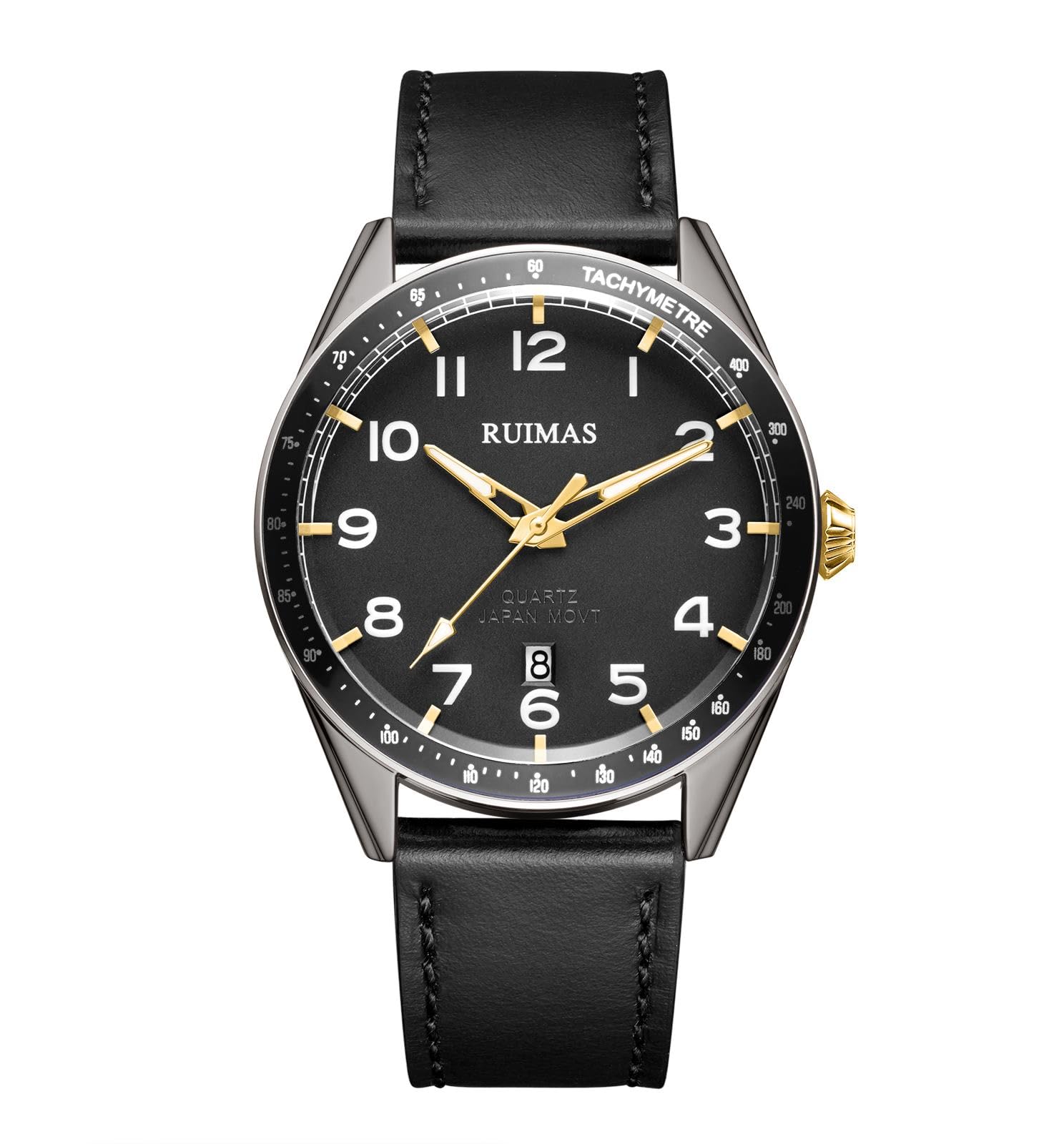 

RUIMAS Часы Модные Кварцевые Часы Черный Кожаный Ремешок Мужские Серебристо-Серые Водонепроницаемые Часы Мужские