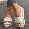 Shiny Crystal Pearl Platform Slippers Women Fashion Rivet Decor Wedge Sandals Woman Summer 2025 Non Slip Thick Sole Beach Slides