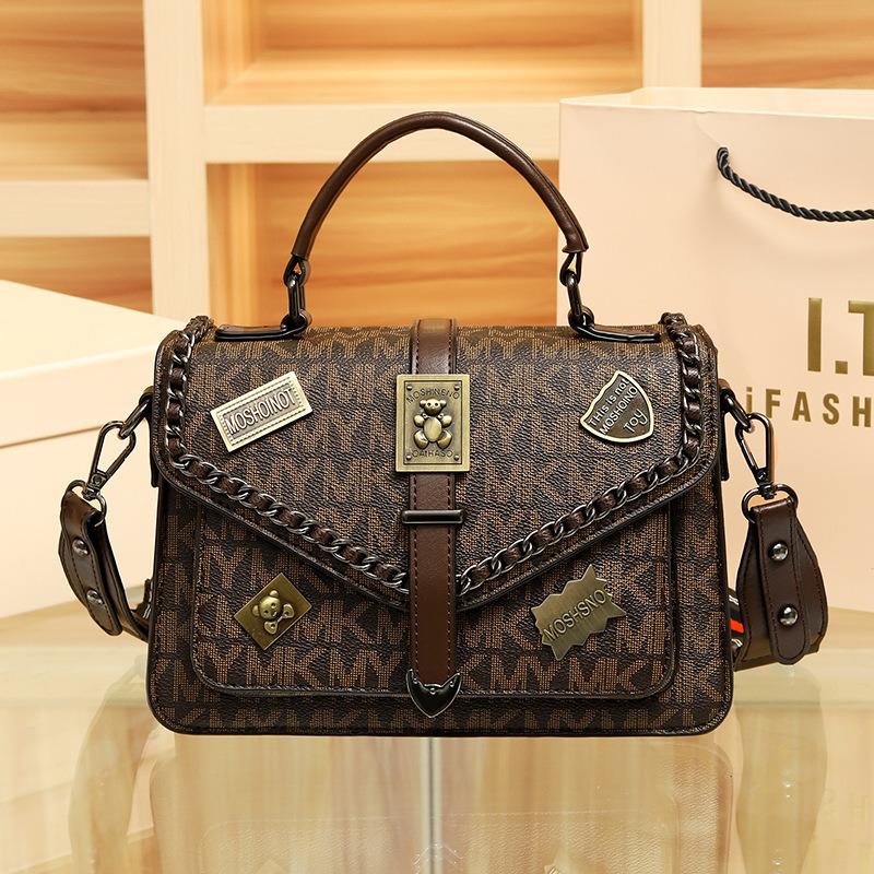 New Women's Bag Retro Badge Contrasting Color Small Square Bag Letter Printed Messenger Bag Women's Hand Bag Messenger Bag