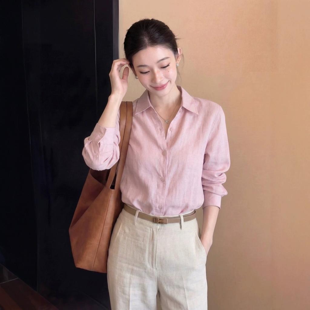 Summer New Linen Minimalist Old Money Simple Solid Color Sunscreen Shirt Women's Simple Casual Shirt A