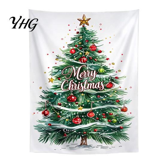Festive Background Cloth Merry Christmas Tapestry, Wall Hanging Fabric Backdrop, Xmas Tree Winter Holiday Themed Decor Art for Living Room,