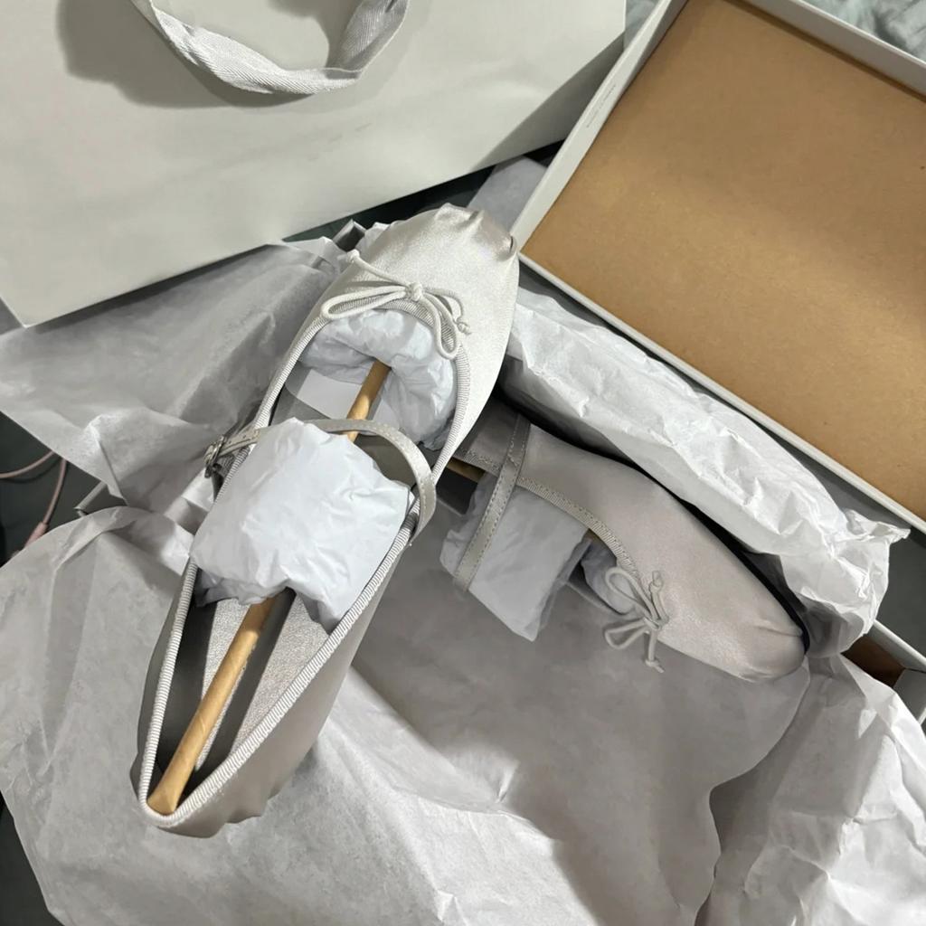 Sheepskin Version~ Bow-tie Ballet Shoes Gentle One-pedal Flats Silver Mary Jane Single Shoes Women