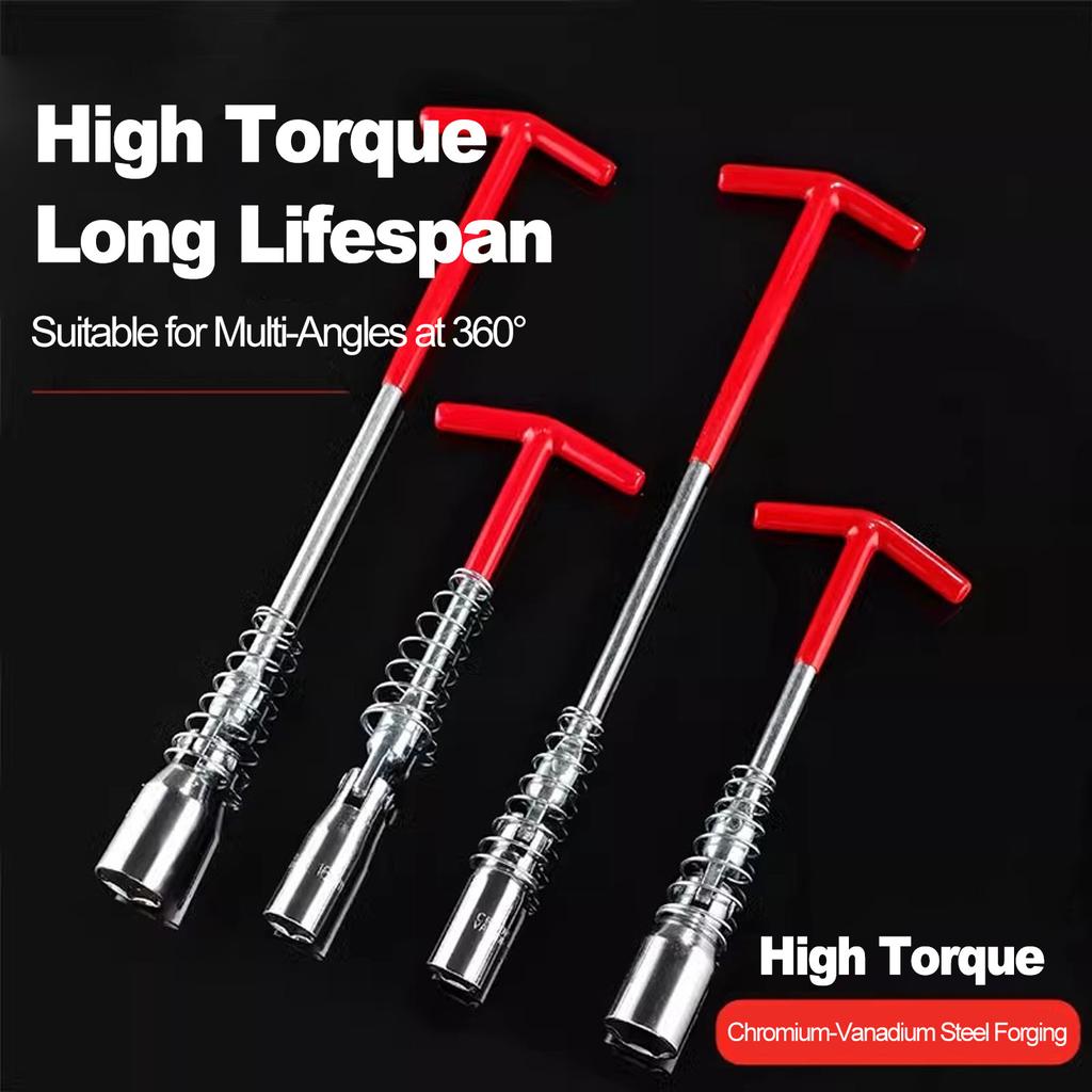 Universal Spark Plug Socket Wrench Set with T-Handle Durable CR-V Steel High Torque round Head for Car & Motorcycle Maintenance