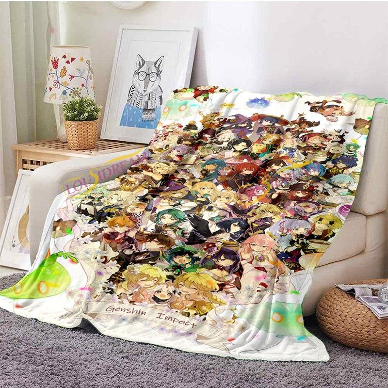 Fashion Genshin  Blanket Flannel Four Seasons Quilt Anime Breathable Super Warm Throw Blankets for Bedding Travel Bedding  Gifts