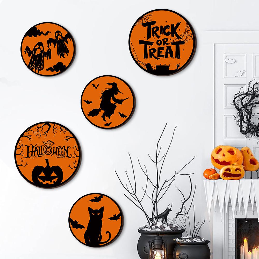 Halloween Wood Wall Hanging Welcome Door Hanging Door Number Wall Decoration Wall Decoration Round