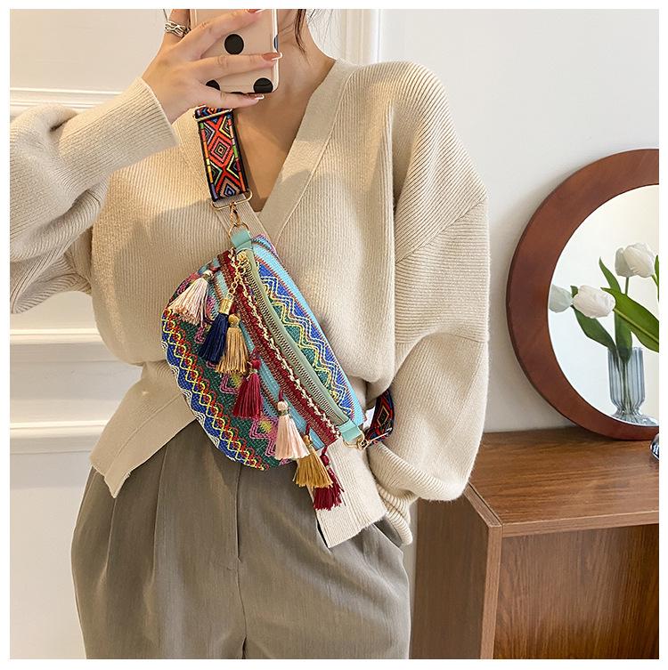 Ethnic Lace Women's Tassel Chest Bag - 2026 Summer Single Shoulder Fashion Bag