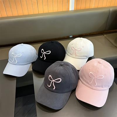 1 Stück Baseballkappe mit Schleife bestickt - Verstellbare Passform für Baseball, Radfahren, Laufen, Wandern Stilvolles Schwarz mit rosa Schleifendesign Outdoor-Sportkappe