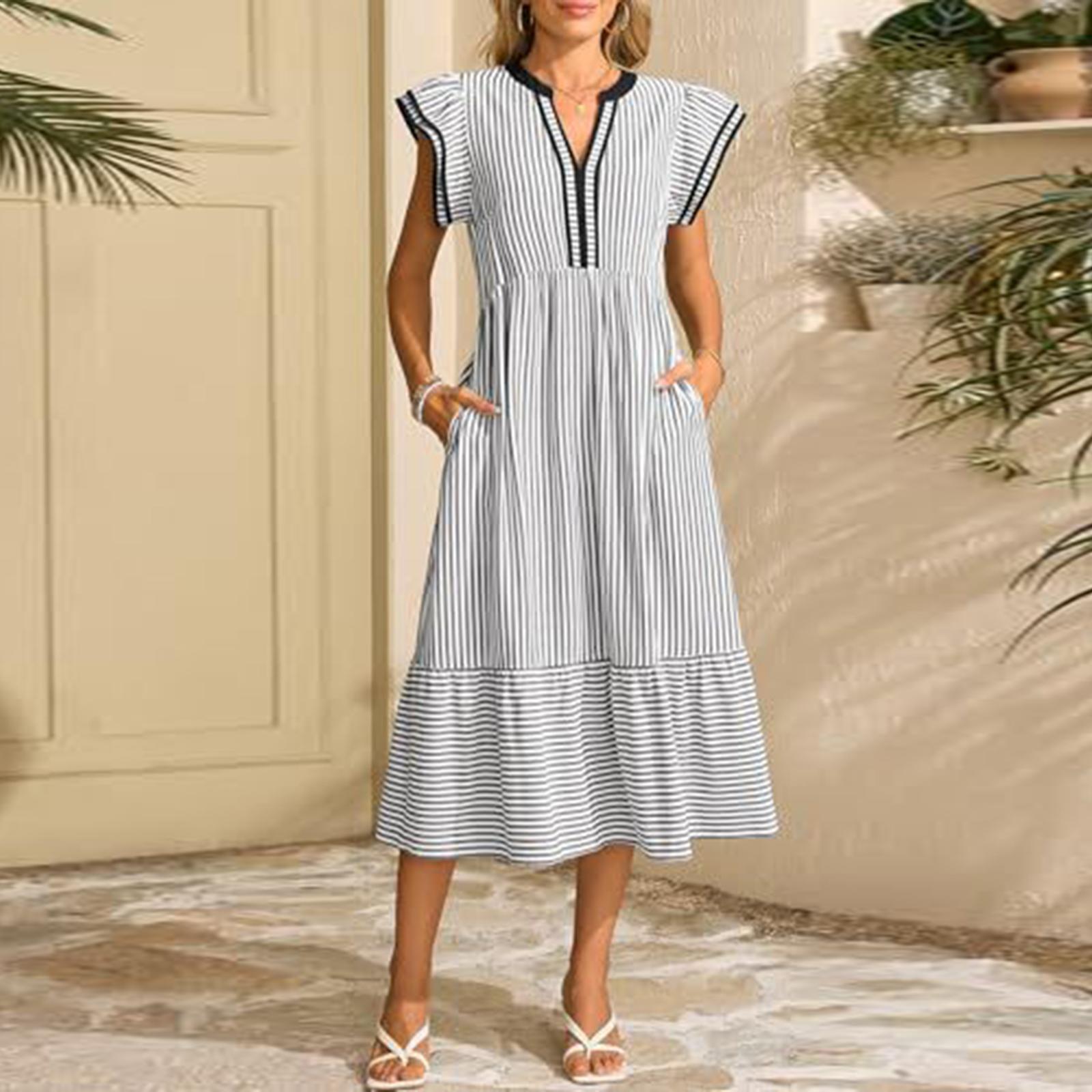 

Women s V-neck Dress With Pockets L чёрный