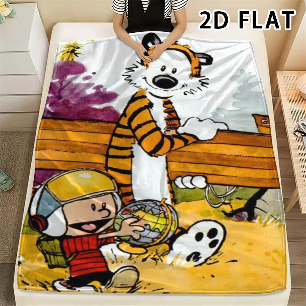 1Pc Calvin and Hobbes Print Flannel Blanket, High Quality Comfortable for All Seasons, Home Decor, Warmth and Comfort, Perfect for Christmas Gifts