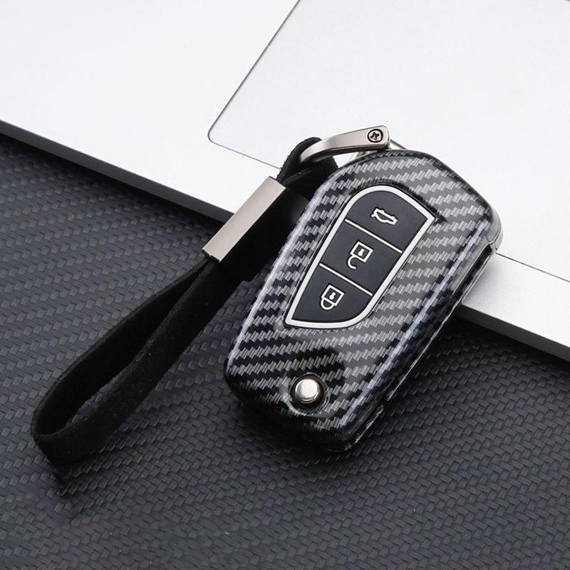 Flip 2 3 4 Button Carbon Car Key Case Cover for Toyota Camry 2022 2021 Corolla Key Cover Car Accessories Keychain Keyring Holder