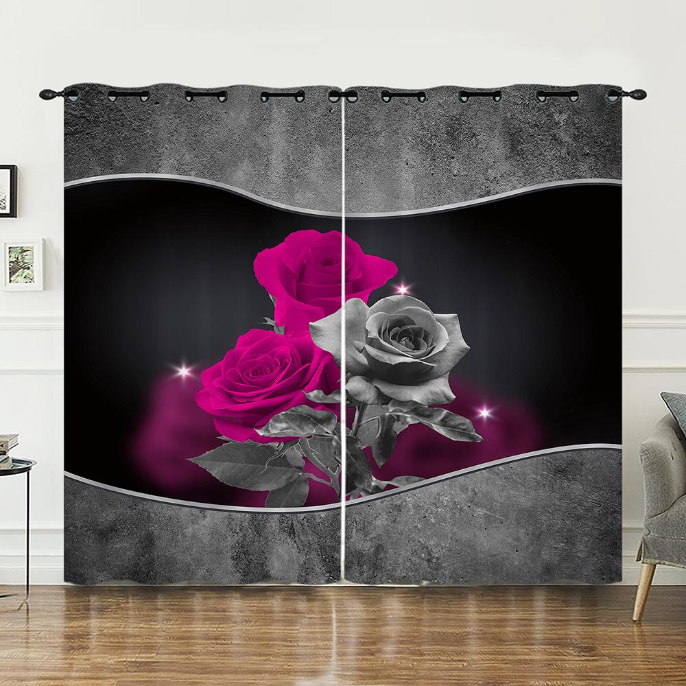 Curtains Rose Love Valentine Hunliji Curtains Bedroom Living Room Blackout Curtain Perforated