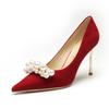 8820 Pointed High Heels Women's Thin Heels 2025 New Pearl Shallow Mouth Single Shoes Show Clothes Red Bridal Wedding Shoes
