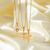 Zirconia Embellished Titanium Steel Cross Pendant Necklace Minimalist Light Luxury Jewelry for Women