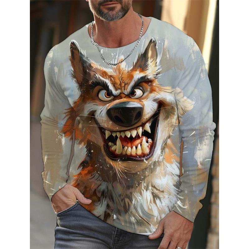 Fashion Animal Tiger Wolf Pattern 3D Printed Men's T-shirt Autumn New Men's Long Sleeves T-Shirt Casual Oversized Pullover  Tops