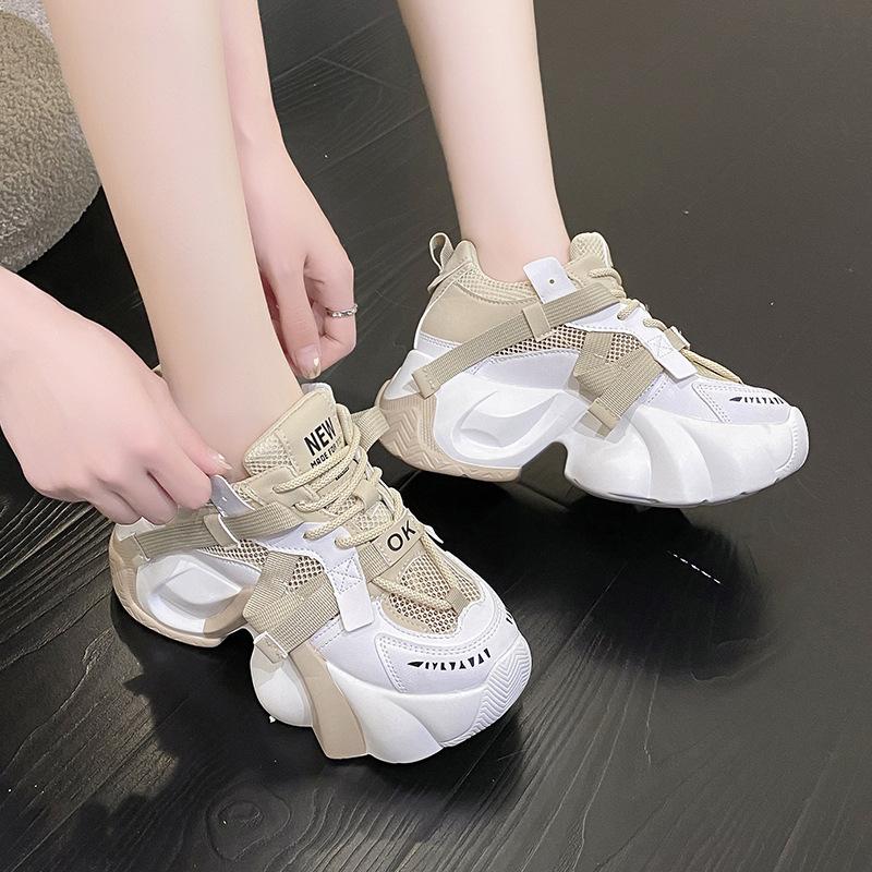 Thick-soled Lace-up Casual Sneakers for Women, Spring and Autumn Style, Fashionable and Comfortable Dad Shoes