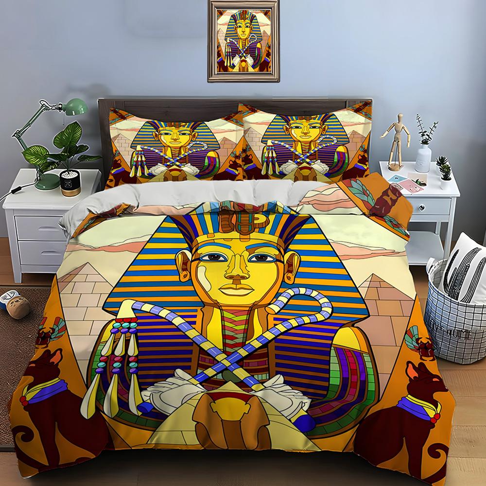 Egyptian Pharaoh with Symbols Print Soft Comfortable Duvet Cover Bedding Set Included 1*Duvet Cover 2*Pillowcases
