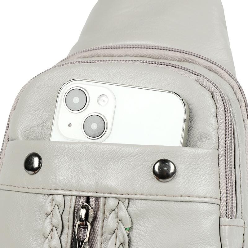 Women's Soft Leather Chest Bag Rivet Shoulder Crossbody Bag