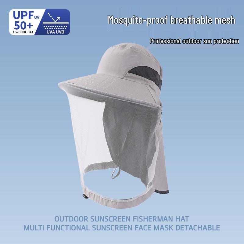 Men's Large Brim UV-Blocking Fishing Hat with Insect-Proof Net