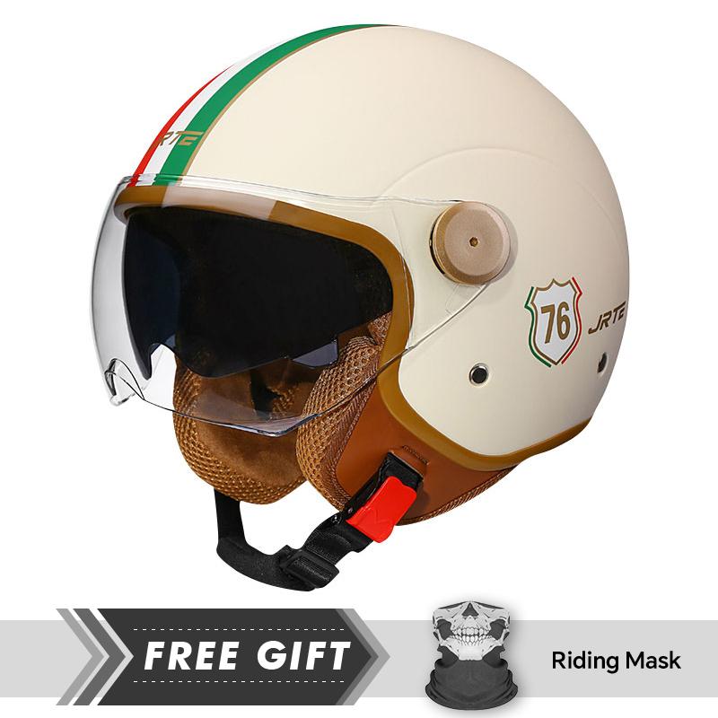 Retro TT&COCASCOS Motorcycle Helmet Daul Lens Open Face Double Visors Jet Helmet Electric Scooter Motorbike Helmet Moped DOT