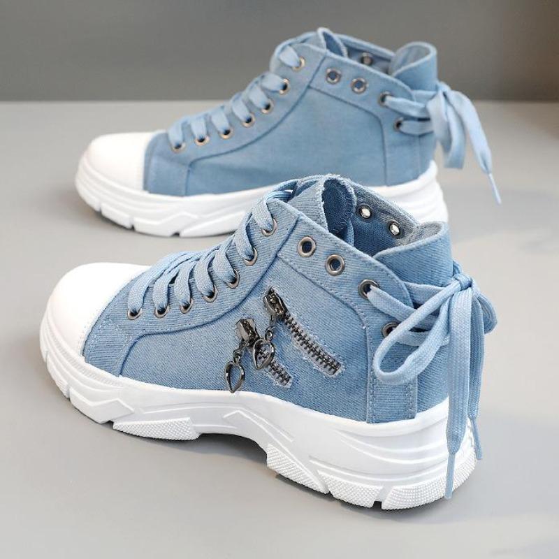 Fashion Canvas High-top Women Shoes 2025 Breathable Denim Sneakers Women Summer Thick Bottom Casual Shoes Size 44 Zapatillas De Mujer