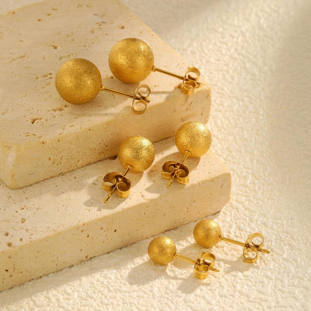 Matte Round Beads Ball Stud Earrings for Women, Stainless Steel Piercing Jewelry Hypoallergenic 6mm/8mm/10mm