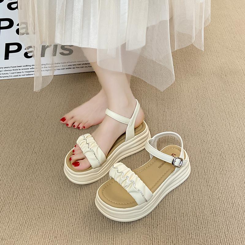 Fashion CRLAYDK Women's Sandals Platform Open Toe Height Increase Ladies Dressy Slippers Causal Buckle Straps Fashion Beach Slides