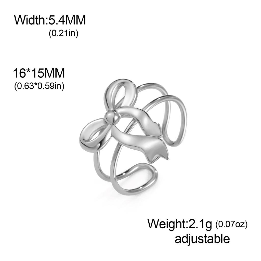 Skyrim Romantic and Sweet Bow Women's Open Ring Stainless Steel Adjustable Ring Simple Style Fashion Bow Ring Jewelry Gift