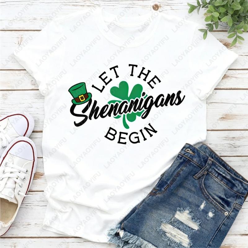 St Patricks Day Shenanigans Unisex Adult Cotton Tshirts Funny Shamrock Minimalist Oneck Printed Unisex Tops Clothes For Women